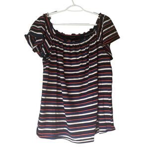 Lane Bryant Red / White / Blue / Black Short Sleeve Shirt Size 14/16